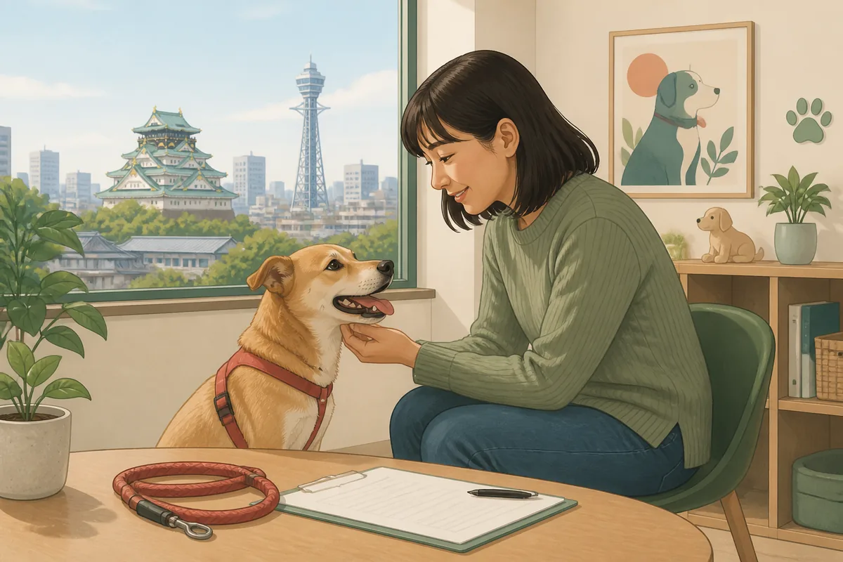 大阪で保護犬の里親を検討する人が犬と落ち着いて対面している様子